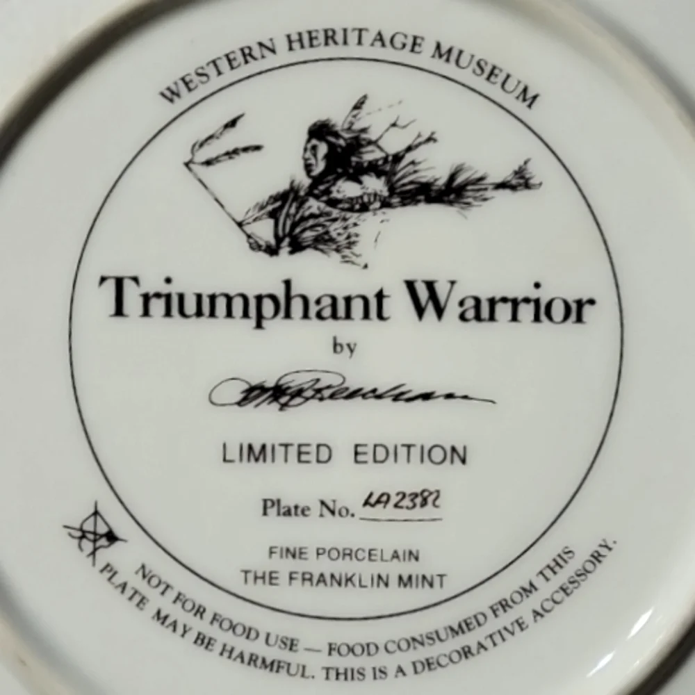 1995 FRANKLIN MINT NORTH AMERICAN INDIAN PLATE TRIUMPHANT WARRIOR BY TOM BEECHAM